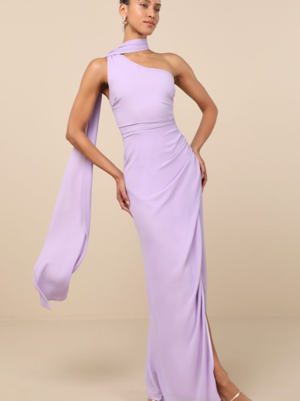 Lulus Adeline Lavender One-shoulder Scarf Maxi Dress Purple - Size S
